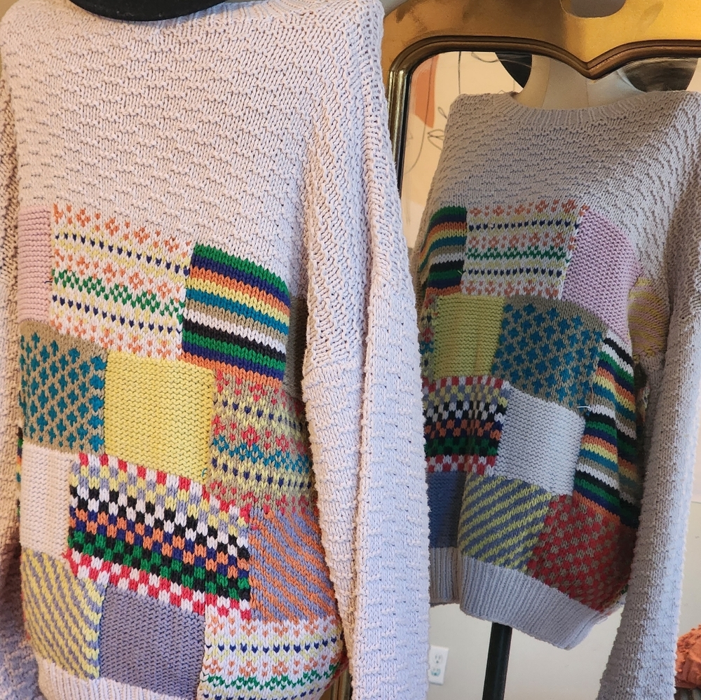 Vintage Patchwork Knit Sweater - image 4
